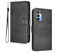 HAOYE Leather Wallet Case for OPPO Find X3 Lite - Flip Cover Folding Shockproof Magnetic Suction Stand Function & Card Slot | Retro Shell - Black