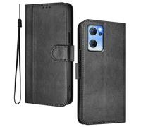 HAOYE Leather Wallet Case for OPPO Find X5 Lite - Flip Cover Folding Shockproof Magnetic Suction Stand Function & Card Slot | Retro Shell - Black