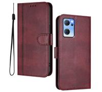 HAOYE Leather Wallet Case for OPPO Find X5 Lite - Flip Cover Folding Shockproof Magnetic Suction Stand Function & Card Slot | Retro Shell - Red