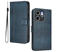 HAOYE Leather Wallet Case for OPPO Reno 14F 5G/4G | Reno 14 FS 5G/4G - Flip Cover Folding Shockproof Magnetic Suction Stand Function & Card Slot | Retro Shell - Dark Blue