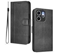 HAOYE Leather Wallet Case for OPPO Reno 14F 5G/4G | Reno 14 FS 5G/4G - Flip Cover Folding Shockproof Magnetic Suction Stand Function & Card Slot | Retro Shell - Black