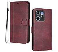 HAOYE Leather Wallet Case for OPPO Reno 14F 5G/4G | Reno 14 FS 5G/4G - Flip Cover Folding Shockproof Magnetic Suction Stand Function & Card Slot | Retro Shell - Red