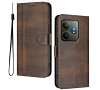 HAOYE Leather Wallet Case for Realme GT 6 / Realme GT 6T - Flip Cover Folding Shockproof Magnetic Suction Stand Function & Card Slot | Retro Shell - Brown