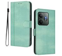 HAOYE Leather Wallet Case for Realme GT 6 / Realme GT 6T - Flip Cover Folding Shockproof Magnetic Suction Stand Function & Card Slot | Retro Shell - Light Green