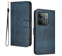 HAOYE Leather Wallet Case for Realme GT 6 / Realme GT 6T - Flip Cover Folding Shockproof Magnetic Suction Stand Function & Card Slot | Retro Shell - Dark Blue