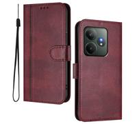 HAOYE Leather Wallet Case for Realme GT 6 / Realme GT 6T - Flip Cover Folding Shockproof Magnetic Suction Stand Function & Card Slot | Retro Shell - Red