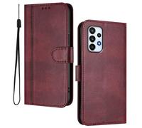 HAOYE Leather Wallet Case for Samsung Galaxy A23 5G / 4G - Flip Cover Folding Shockproof Magnetic Suction Stand Function & Card Slot | Retro Shell - Red