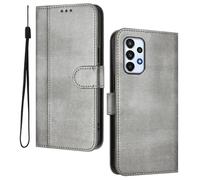 HAOYE Leather Wallet Case for Samsung Galaxy A23 5G / 4G - Flip Cover Folding Shockproof Magnetic Suction Stand Function & Card Slot | Retro Shell - Gray