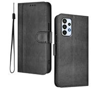 HAOYE Leather Wallet Case for Samsung Galaxy A23 5G / 4G - Flip Cover Folding Shockproof Magnetic Suction Stand Function & Card Slot | Retro Shell - Black