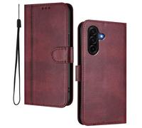 HAOYE Leather Wallet Case for Samsung Galaxy A57 5G - Flip Cover Folding Shockproof Magnetic Suction Stand Function & Card Slot | Retro Shell - Red