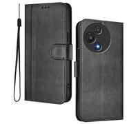 HAOYE Leather Wallet Case for TCL 60R 5G - Flip Cover Folding Shockproof Magnetic Suction Stand Function & Card Slot | Retro Shell - Black