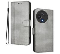 HAOYE Leather Wallet Case for TCL 60R 5G - Flip Cover Folding Shockproof Magnetic Suction Stand Function & Card Slot | Retro Shell - Gray