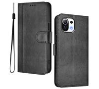 HAOYE Leather Wallet Case for Xiaomi Mi 11 Lite 5G / 4G / 11 Lite 5G NE - Flip Cover Folding Shockproof Magnetic Suction Stand Function & Card Slot | Retro Shell - Black