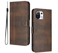 HAOYE Leather Wallet Case for Xiaomi Mi 11 Lite 5G / 4G / 11 Lite 5G NE - Flip Cover Folding Shockproof Magnetic Suction Stand Function & Card Slot | Retro Shell - Brown