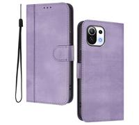 HAOYE Leather Wallet Case for Xiaomi Mi 11 Lite 5G / 4G / 11 Lite 5G NE - Flip Cover Folding Shockproof Magnetic Suction Stand Function & Card Slot | Retro Shell - Purple
