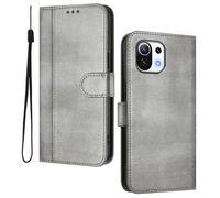 HAOYE Leather Wallet Case for Xiaomi Mi 11 Lite 5G / 4G / 11 Lite 5G NE - Flip Cover Folding Shockproof Magnetic Suction Stand Function & Card Slot | Retro Shell - Gray