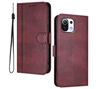 HAOYE Leather Wallet Case for Xiaomi Mi 11 Lite 5G / 4G / 11 Lite 5G NE - Flip Cover Folding Shockproof Magnetic Suction Stand Function & Card Slot | Retro Shell - Red