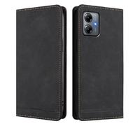 HAOYE Luxury Leather Wallet Case for Motorola Moto G14 - RFID Secure Magnetic Flip Cover with Stand Feature & Shock-Absorbing Bumper Shell - Black