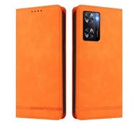 HAOYE Luxury Leather Wallet Case for Oppo A57s / Oppo A57 4G - RFID Secure Magnetic Flip Cover with Stand Feature & Shock-Absorbing Bumper Shell - Orange
