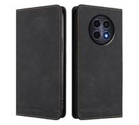 HAOYE Luxury Leather Wallet Case for OPPO Realme 12X 5G / Realme 12 5G - RFID Secure Magnetic Flip Cover with Stand Feature & Shock-Absorbing Bumper Shell - Black