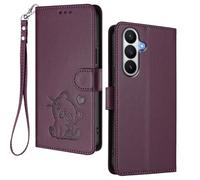 HAOYE Wallet Case for Samsung Galaxy S26 5G, Cute Kitten Graphic Leather Cover with Magnetic Closure, Shockproof TPU Shell, Card Holder & Stand Bumper - Dark Purple