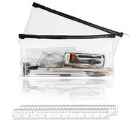 Haoyic 2 Pcs Clear Pencil Case for Gcse Exams, Transparent Exam Clear Pencil Case Large 32cm with 2 PCS Rulers for Exams Stationary, Office, Travel (PVC), No Stationery