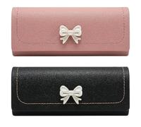 Haoyic 2 Pcs Hard Glasses Case Sunglasses Case Pink and Black Spectacle Cases with Bow Design