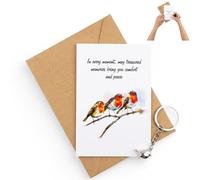 Haoyic 3 Pcs Memorial Set, Robin Key Ring, Thinking of You Card, Metal Bird Keychain, Loss Keepsake, for Grieving Friend