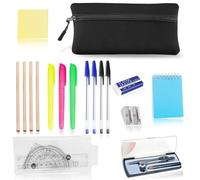 Haoyic GCSE 17 Pcs Stationery Set, Black School Pencil Case with Stationery Set Included, Back to School Pencil Case Sets for Secondary and High, Office, Home, Mathematical Sets
