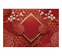 Haoyiyi 10x8ft Chinese Spring Festival Backdrop Red Lanterns Ignot Blossom Flowers Blessing Background Photography Photo Winter Grad Event Anniversary Props Decorated Photobooth Photographer
