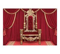 Haoyiyi 8x6ft Red Royal Chair Backdrop European Retro Red Curtains Classic Red Gold Chair King Throne Photography Background Wedding Ceremony Birthday Party Royal Portrait Photo Props Polyester