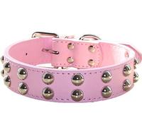 haoyueer 1.2 inch Wide Leather Dog Collar Spiked Studded Collar for Medium Large Breeds Pitbull Terrier (M, Pink)