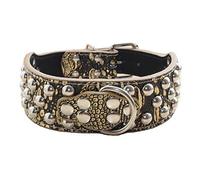 haoyueer 2" Width 3 Rows Silver Rivets Studded Leather Dog Collars for Medium/Large Dogs Pitbull Mastiff Boxer Bully … (L, Gold Brown)