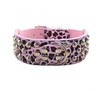 haoyueer 2" Width 3 Rows Silver Rivets Studded Leather Dog Collars for Medium/Large Dogs Pitbull Mastiff Boxer Bully … (XL, Pink Leopard)