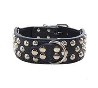 haoyueer 2" Width 3 Rows Silver Rivets Studded Leather Dog Collars for Medium/Large Dogs Pitbull Mastiff Boxer Bully … (XL, Black)