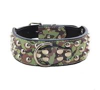 haoyueer 2" Width 3 Rows Silver Rivets Studded Leather Dog Collars for Medium/Large Dogs Pitbull Mastiff Boxer Bully … (XL, Camouflage)