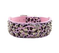 haoyueer 2" Width 3 Rows Silver Rivets Studded Leather Dog Collars for Medium/Large Dogs Pitbull Mastiff Boxer Bully … (L, Pink Leopard)