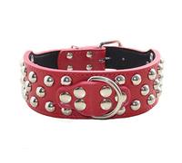 haoyueer 2" Width 3 Rows Silver Rivets Studded Leather Dog Collars for Medium/Large Dogs Pitbull Mastiff Boxer Bully … (XL, Red)
