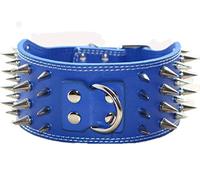 haoyueer 3" Sharp Spiked Studded Leather Dog Collar for Training,Sports,Walking,Medium,Large,X-Large,for Pitbull,Labrador,Boxer (M, Blue)