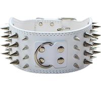 haoyueer 3" Sharp Spiked Studded Leather Dog Collar for Training,Sports,Walking,Medium,Large,X-Large,for Pitbull,Labrador,Boxer (M, White)
