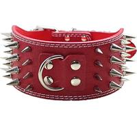haoyueer 3" Sharp Spiked Studded Leather Dog Collar for Training,Sports,Walking,Medium,Large,X-Large,for Pitbull,Labrador,Boxer (M, Red)