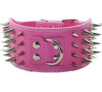 haoyueer 3" Sharp Spiked Studded Leather Dog Collar for Training,Sports,Walking,Medium,Large,X-Large,for Pitbull,Labrador,Boxer (M, Hot Pink)