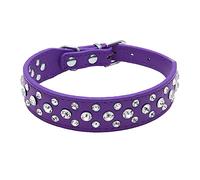 Haoyueer Bling Rhinestone PU Leather Crystal Diamond Pet Dog Cat Puppy Collar Black S M L XL (M, Purple)