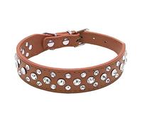 Haoyueer Bling Rhinestone PU Leather Crystal Diamond Pet Dog Cat Puppy Collar Black S M L XL (XL, Brown)