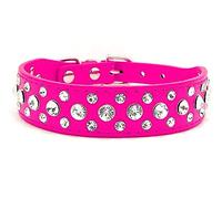 haoyueer Bling Rhinestone PU Leather Crystal Diamond Pet Dog Cat Puppy Collar S M L XL (L, Hot Pink)