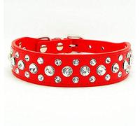 haoyueer Bling Rhinestone PU Leather Crystal Diamond Pet Dog Cat Puppy Collar S M L XL (S, Red)
