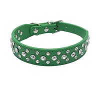 haoyueer Bling Rhinestone PU Leather Crystal Diamond Pet Dog Cat Puppy Collar S M L XL (XL, Green)