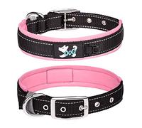 Haoyueer Comfortable Soft Neoprene Padded Dog Collar, Reflective Pet Collar, Adjustable Heavy Duty Nylon Dog Collar for All Breeds Large Dogs (L, Pink)