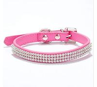 haoyueer Cute Dazzling Sparkling Elegant Fancy PU Leather Bling Rhinestone Crystal Jeweled Pet Cat Dog Puppy Collar … (S, Hot Pink)