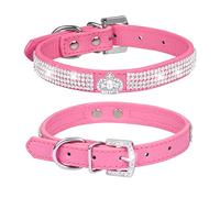 haoyueer Cute Dazzling Sparkling Elegant Fancy PU Leather Bling Rhinestone Crystal Jeweled Pet Cat Dog Puppy Collar … (M, Hot Pink-1)